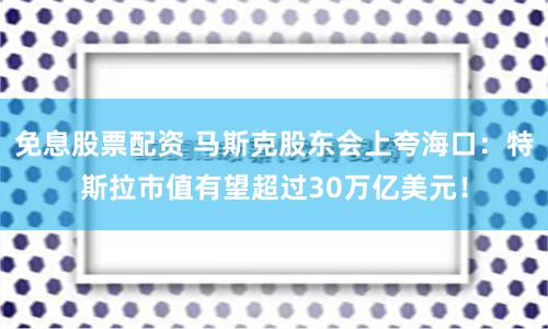 免息股票配资 马斯克股东会上夸海口：特斯拉市值有望超过30万亿美元！